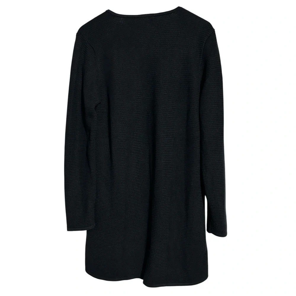 Talbots NWT Open Front Black Mid Length Ribbed Knit Cotton Blend Cardigan - Picture 5 of 10